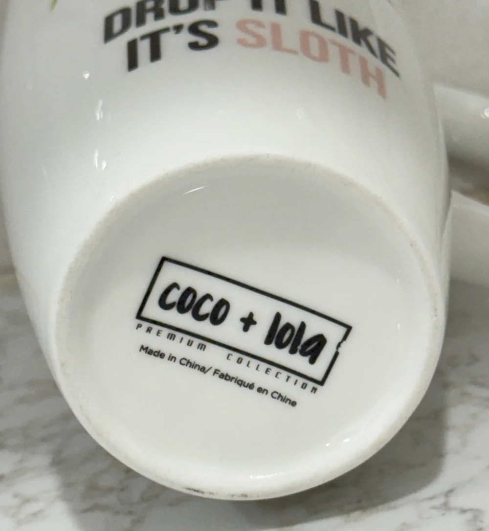 Coco Lola Sloth Mug Drop It Like Its Sloth Tall Ceramic Coffee Cup White 18oz